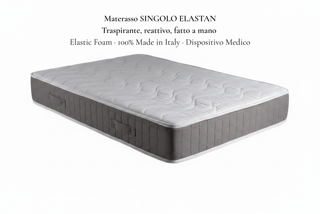 Materasso singolo Elastan Traspirante, reattivo, fatto a mano Elastic FOam 100% Made in Italy. Dispositivo medico