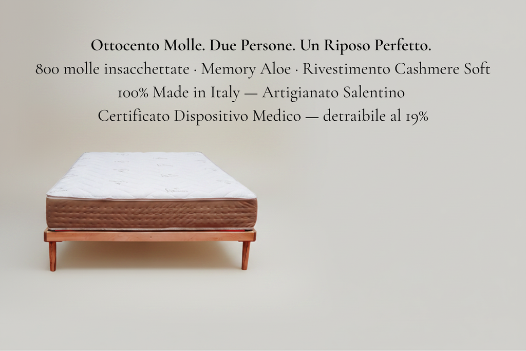 Materasso matrimoniale MORBIX – 800 molle insacchettate, Memory Aloe, Cashmere Soft, Made in Italy