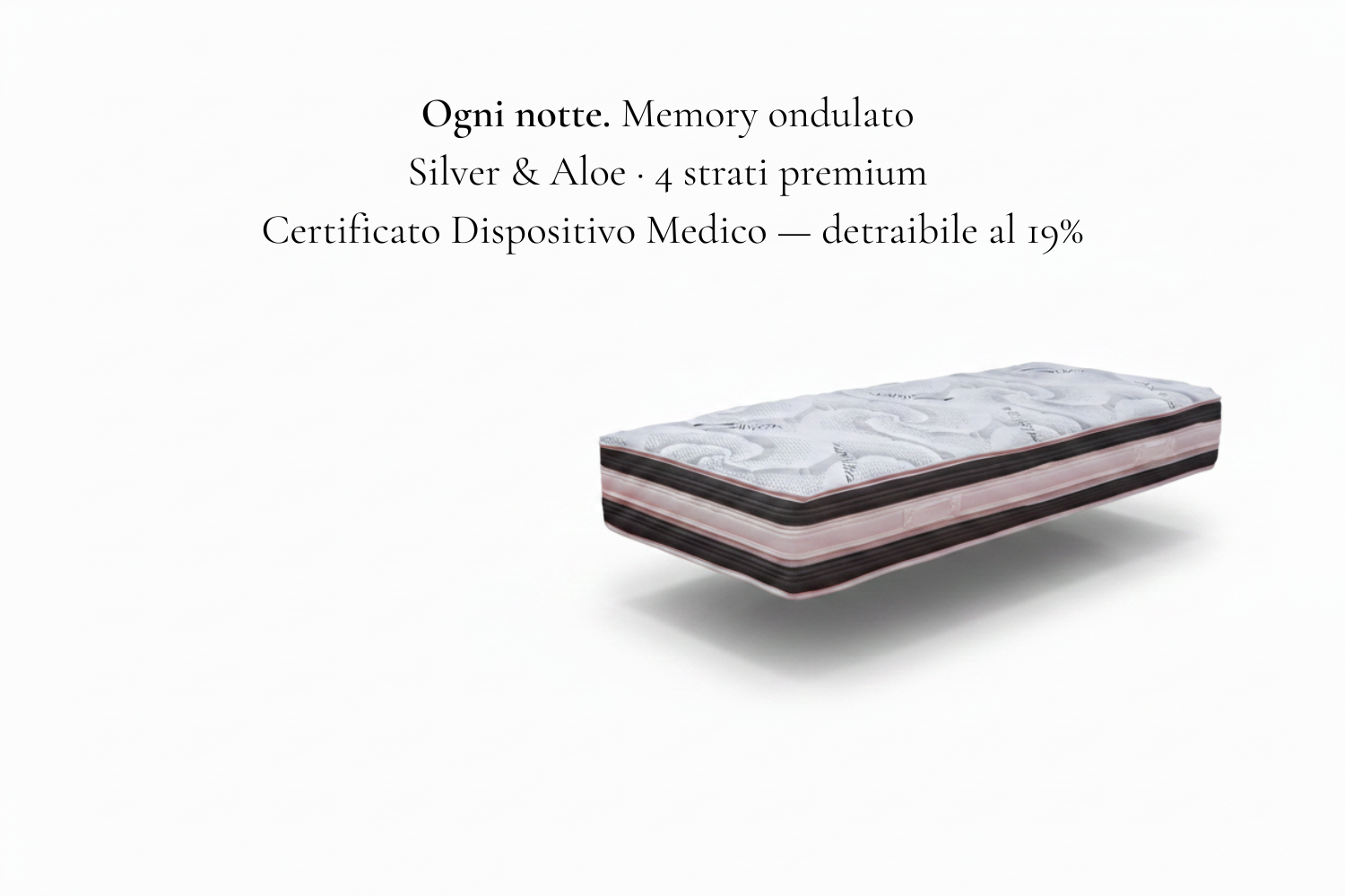 Materasso Singolo SONILLA – Un massaggio ogni notte. Memory ondulato, rivestimento Silver & Aloe, 4 strati premium. Certificato Dispositivo Medico detraibile al 19%