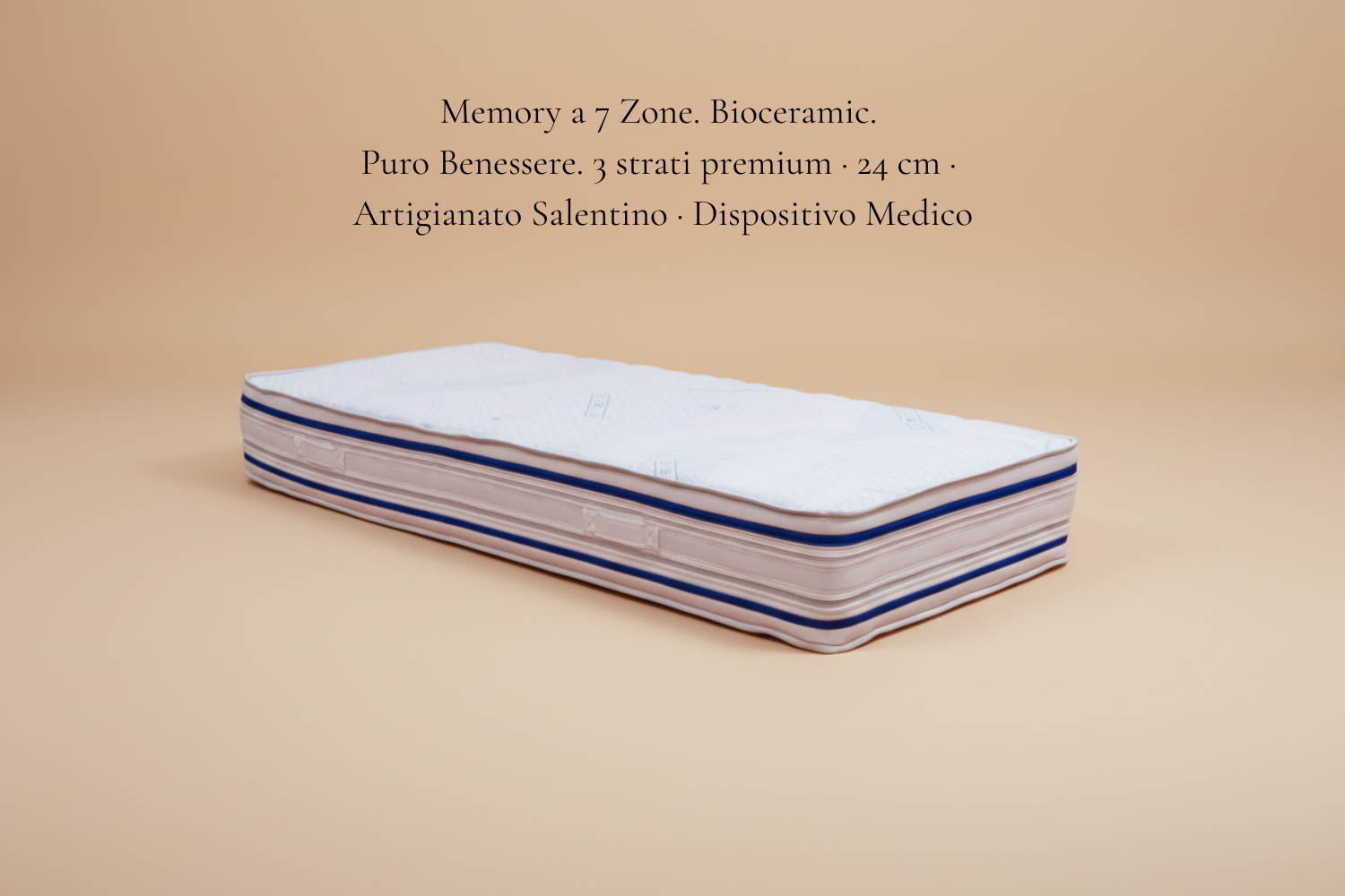 Materasso MOLLEXA  singolo Memory a 7 Zone. Bioceramic. Puro Benessere. 3 strati premium · 24 cm · Artigianato Salentino · Dispositivo Medico