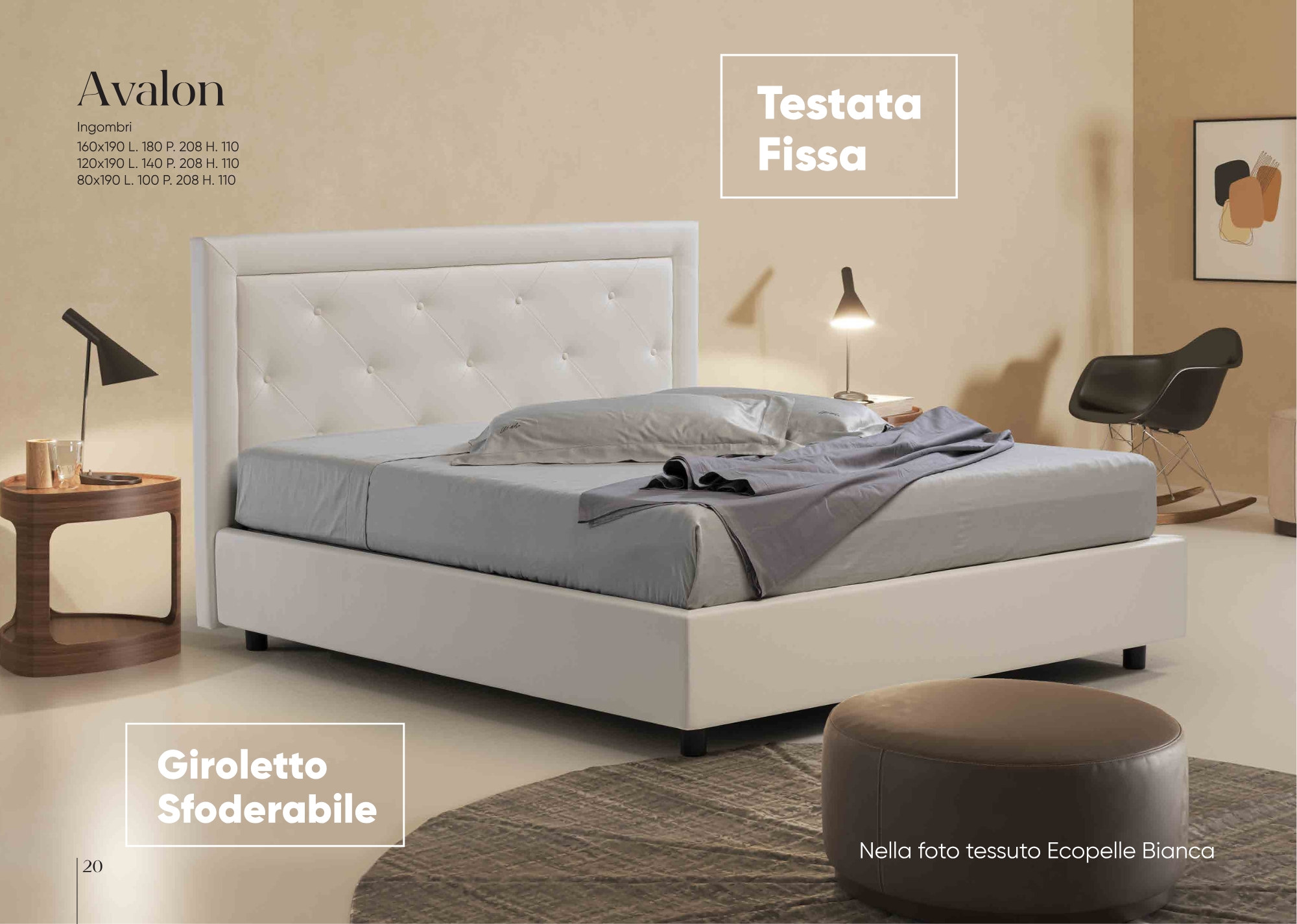 Letto contenitore Avalon - Immagine ambientale con Scheda tecnica