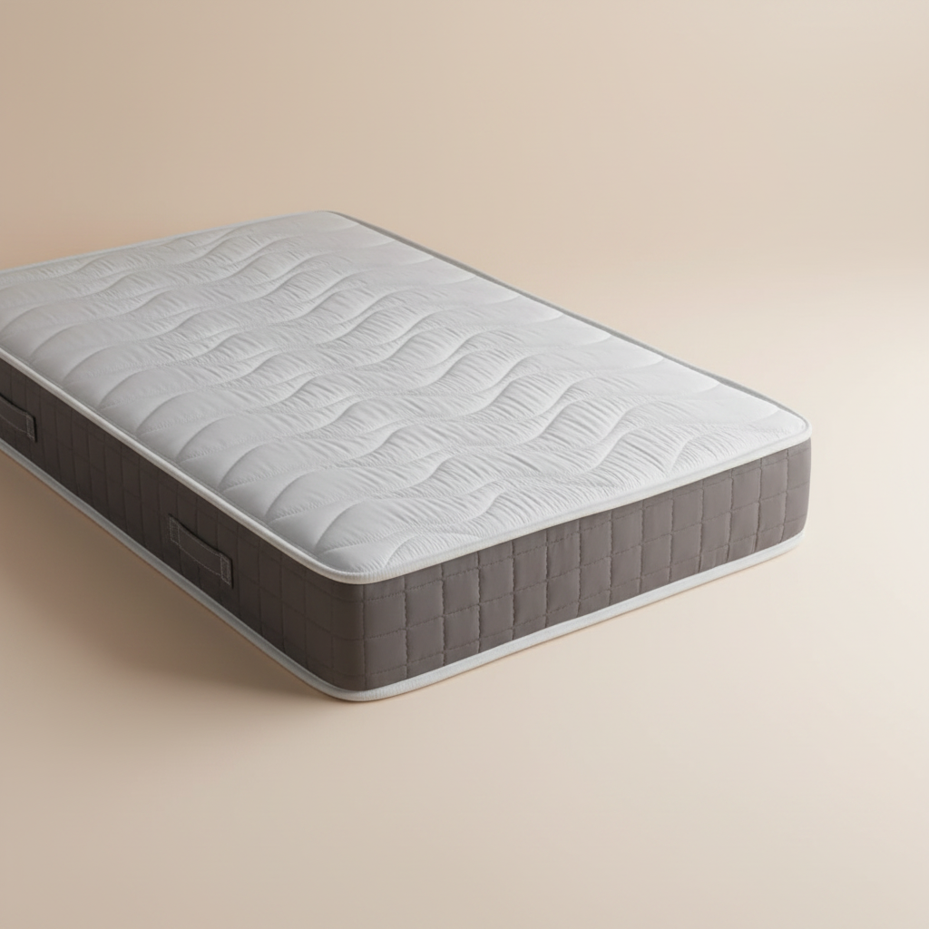 Materasso singolo ELASTAN angolazione laterale su sfondo beige - tessuto quilted premium traspirante