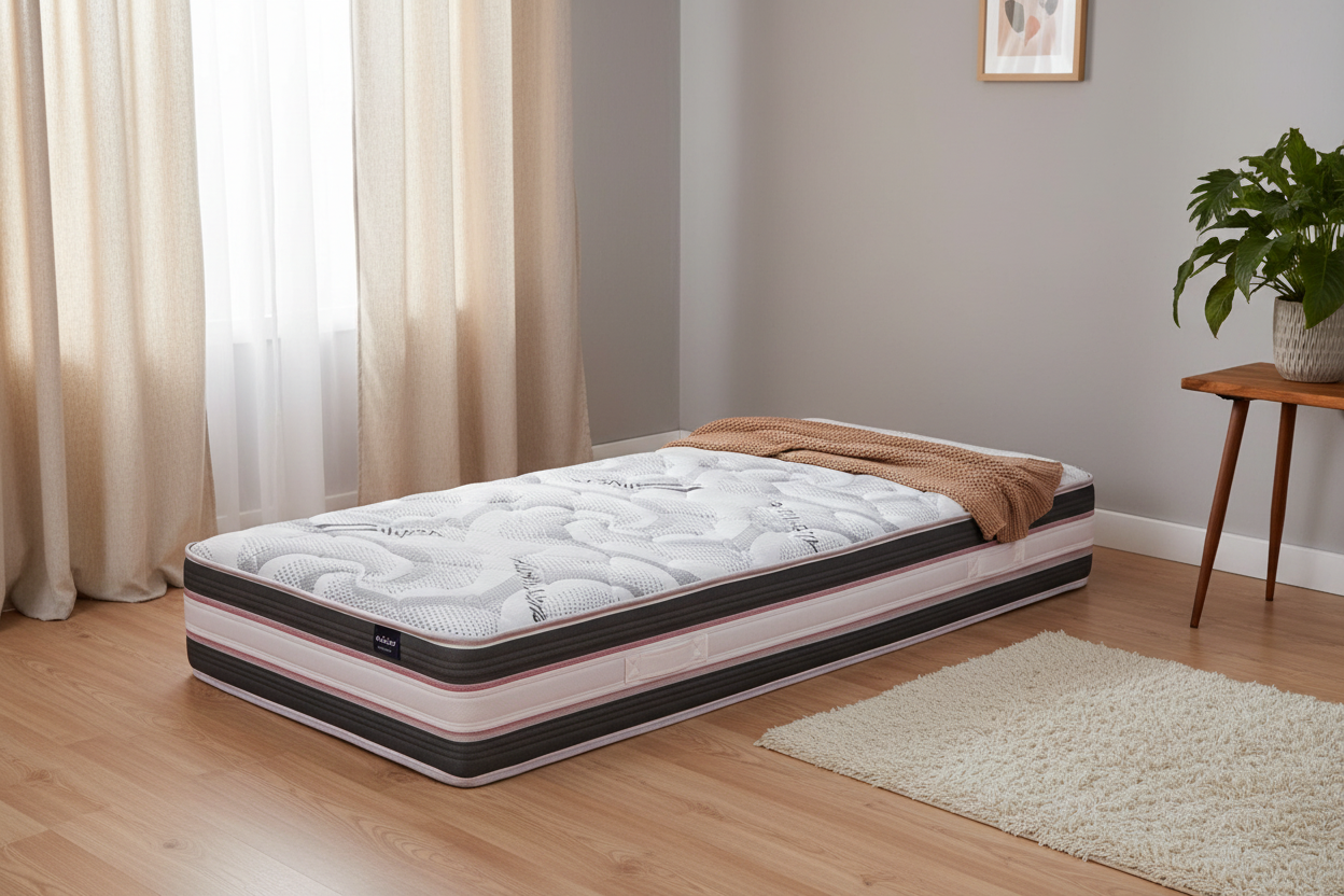 Materasso Singolo SONILLA in camera da letto, materasso artigianale salentino con memory ondulato e rivestimento antibatterico Silver & Aloe