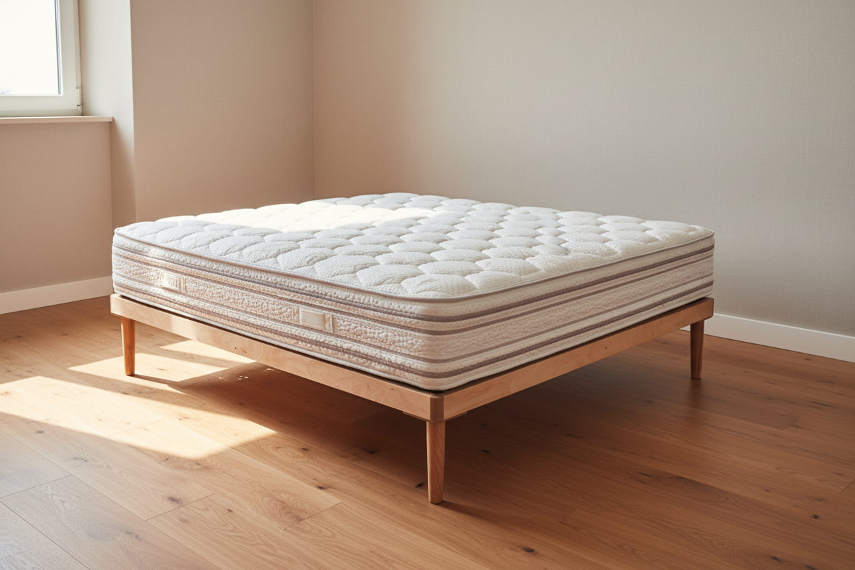 Materasso matrimoniale STRATIX in camera da letto minimalista, luce naturale