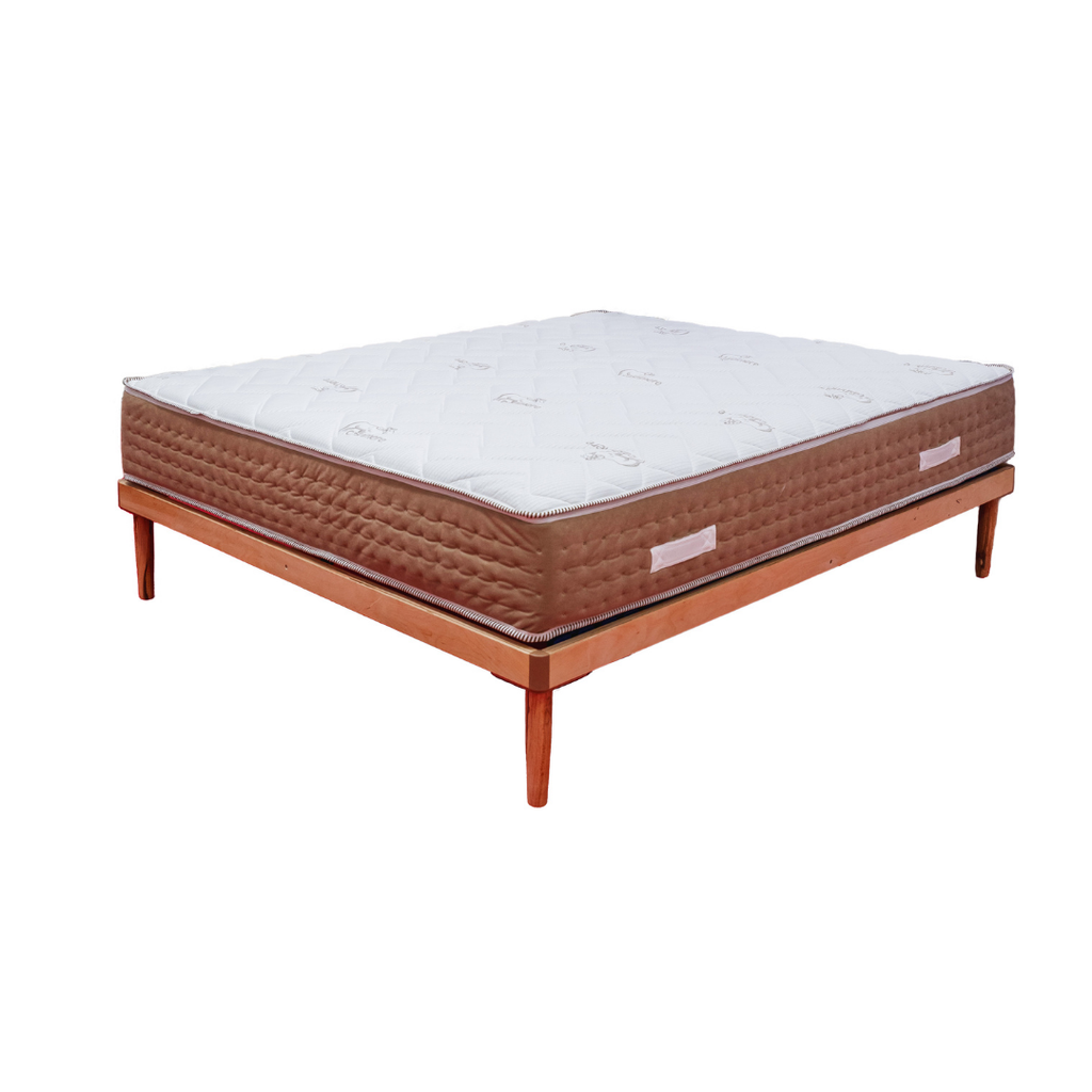 Materasso matrimoniale MORBIX vista 3/4, pillow-top Cashmere Soft e pannelli beige quilted